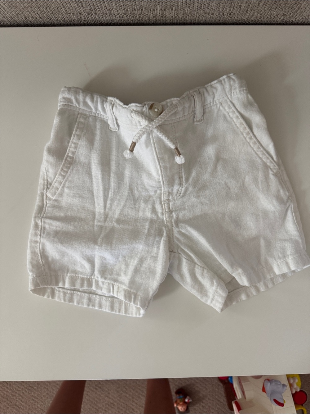 White Linen-Blend Drawstring Shorts